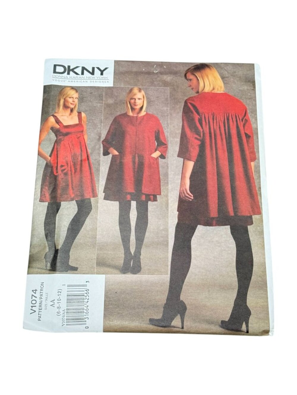 Vogue Pattern V1074 DKNY Coat Dress Size 6 8 10 12 Sewing Uncut